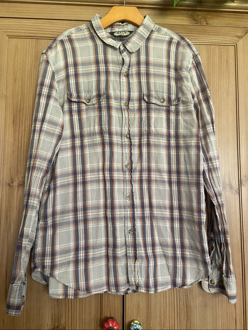 Salt Valley Button-Down Plaid Cotton Shirt L Excellent Condition